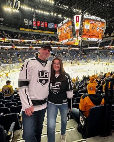 Laura Cockeram and her husband enjoying an LA Kings game